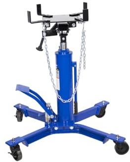 K Tool International XD63505 1,000 lbs. Two Stage Under Hoist Transmission Jack for Garages, Repair Shops and DIY, Height 37 to 76.4, Overload Valve, 2 Angle Adjustments, 4 Swivel Casters, Blue