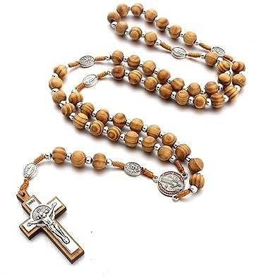 CLDURHGE Olivenholz Rosenkranz Perlen, Oliven Holz Rosenkranz Halskette Katholischer Rosenkranz Katholische Rosenkranz Holzperlen farbiges Harz Rosenkranz Holzkette mit Retro