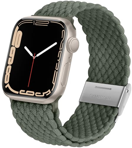 Anlinser Flätad soloslinga kompatibel med Apple Watch-rem 42 mm 41 mm 40 mm 38 mm, elastiskt sportband med justerbart spänne designat för Apple Watch SE serie 10 9 8 7-1, grön