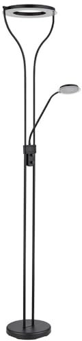 LED Deckenfluter Stehlampe Standleuchte Leselampe Wohnzimmerleuchte, Metall Acryl schwarz, Flexo dimmbar beweglicher Lesespot, 20W 3000K warmweiß 1800lm, H 194 cm