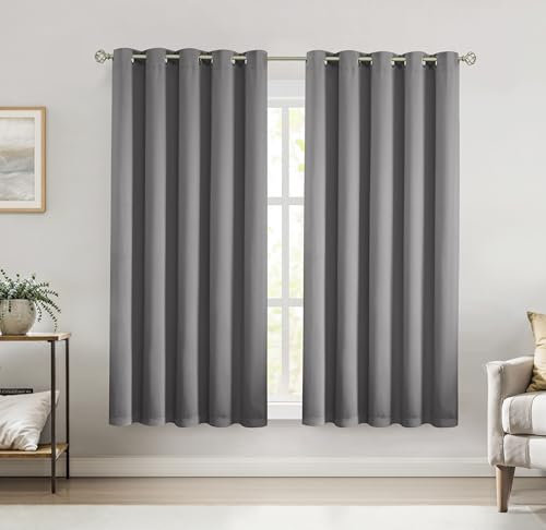 Bujasso Charcoal 95% Blackout Curtains Triple Layer Thermal Insulated Window Panels 72 inches Long for Living Room Bedroom Understated luxury Charcoal Draps Grommet Top 2 Panels 65 Wx72 L