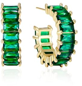 Mesovor Gold Zirkonia Creolen Ohrringe für Damen und Mädchen, 18 Karat Vergoldete Creolen in C-Form, Schmuck für Party, Abschlussball