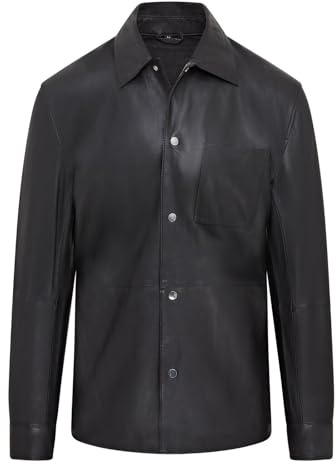 Herr svart läder trucker western ofodrad skjorta jacka jacka, Svart, XL