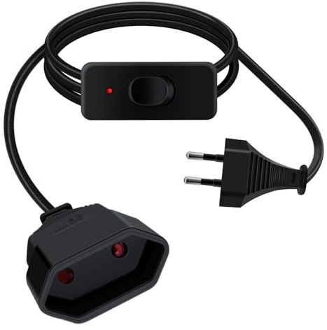 HuaLiSiJi Euro Verlängerung mit Schalter 2,5A 250V Verlängerungskabel Eurostecker mit Schalter 2x0.75 mm² mit LED, für Haushaltsgeräte TV PC Lampe Monitor (Schwarz, 3 m)
