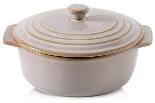 HVH Ceramic Casserole Dish with Lid Oven Safe, 2 Quart Round Casseroles Dishes Set, 9 Inches Round Baking Dish with Lid Oven Safe, Deep Casserole Dishes for Oven for Dinner Party (Sand Color)