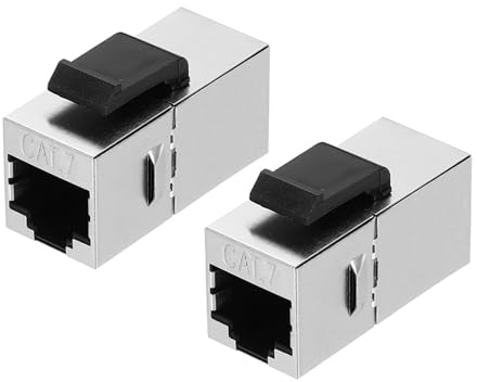 sourcing map RJ45 Cat 7 Ethernet-Koppler, Cat7 geschirmte Kupplungsbuchsen Buchse auf Buchse, Ethernet-Adapter, Silber, 2 Stück