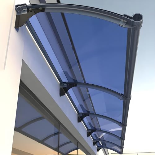 Front Door Overhang Awnings, Window Awning Exterior, UV Protection For Sun Shutter Patio Deck, With Polycarbonate Board And Black Bracket Spliced Canopy(Blue,120 * 260cm/47 * 102in)
