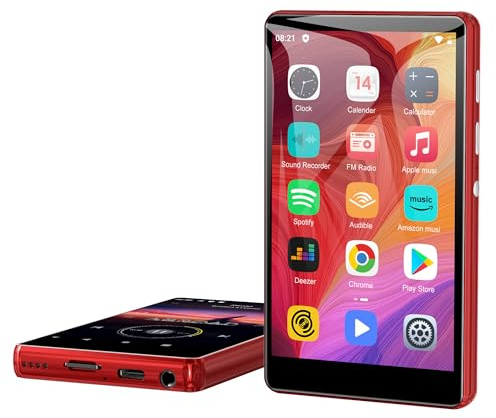 80GB MP3 Player with Bluetooth and WiFi-SWOFY 4 HD Full Touch Screen MP3 Player with Spotify, Amazon Music,YouTube,Libby,Android MP4 Music Player for Kids Red