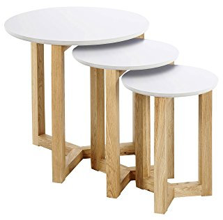 AC Design Furniture 0000046625 Jennie Tables Basses Type gigogne avec Plateau en Bois Blanc laqué et Cadre en Bois de chêne Massif diamètre 50 cm, Hauteur 50 cm