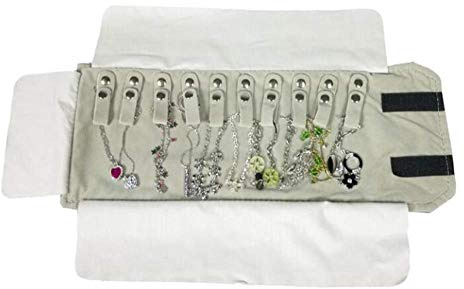 VALINK Suave Terciopelo Joya Rollo Bolsa, Collares Colgantes Organizador Bolsas Almacenaje, Portátil Cadena Enrollable Plegable Pantalla Funda Exhibiting Viaje Portando Negro/Gris, 48x29 CM