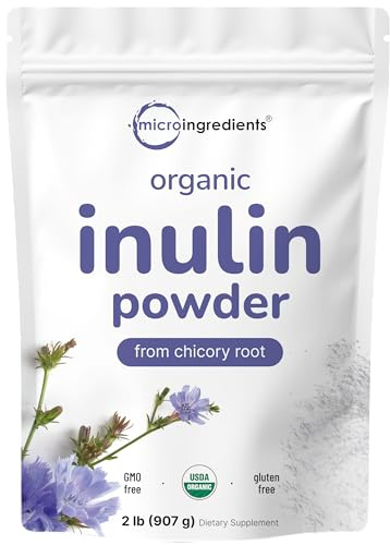 Micro Ingredients Organic Inulin Fiber Powder, 2lb | Natural Prebiotic to Support Digestive & Gut Health | Soluble, Easily Digestible | Unflavored, Vegan