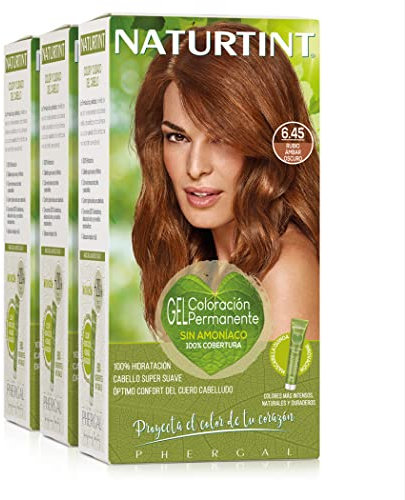 Naturtint | Coloración sin amoniaco | 100% cobertura de canas | Ingredientes vegetales | Color natural y duradero | 6.45 Rubio Ámbar Oscuro | Pack de 3