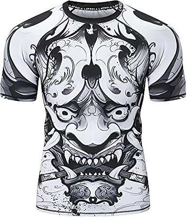 LAFROI Maillot de Compression à Manches Courtes UPF 50+ pour Homme-CLY08D,Hannya,L