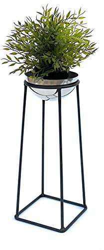 DanDiBo Taburete para flores de metal con maceta de acero inoxidable, color negro y plateado, 43,5 cm, 96078 S columna para flores, moderno soporte para plantas