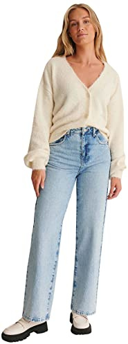 NA-KD Maglione Cardigan Lavorato a Maglia Oversize delle Donne, Ecru, XS