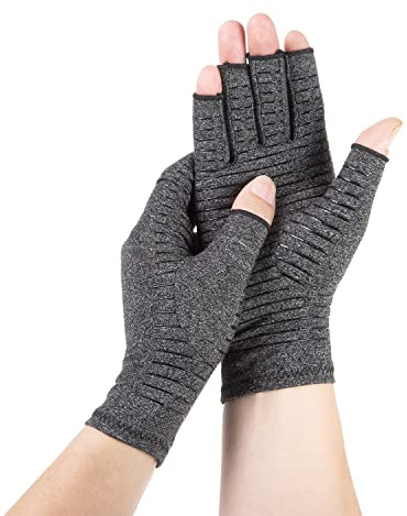 MUSEFITER Los guantes de artritis comprimen los dedos sin dedos para aliviar la artritis, reumatoide, hinchazón de las articulaciones, artrosis, dolor de muñeca, apoyo diario, ejercicio, gris, L