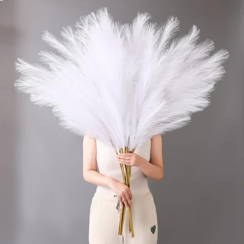 YiYa Pampasgras Kunstblumen Deko 6 Stück 113CM Groß Künstliches Trockenblumen Strauß für Büro Dekor Wohnzimmer Hochzeit Schlafzimmer (Weiß)