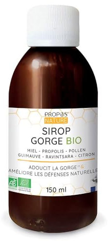 Sirop Gorge Bio - Miel, Propolis, Guimauve, Pollen - Immunité - 150ml - Fabriqué en France - Propos'Nature