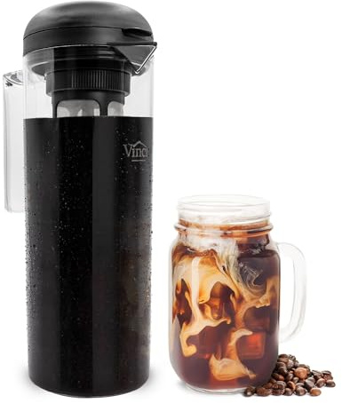 VINCI Cold Brew 360, cafetera de plástico con tecnología patentada de preparación de doble filtro 360, infusión fría para café helado (1.4 litros)