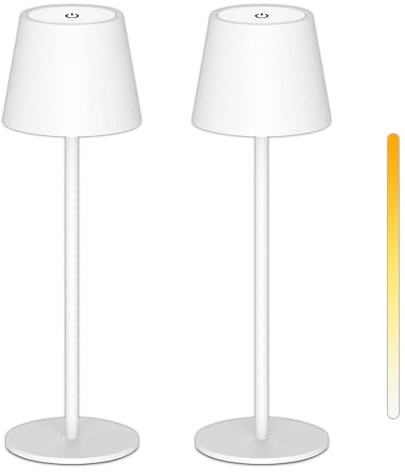 ANTELA Lampada da Tavolo LED Senza Fili Ricaricabile, Dimmer Touch 3000K/4000K/5000K, Lampada da Scrivania Portabile, IP44, per Interni/Esterni, Ristorante/Camera da Letto/Bar, Bianco, 2 Pezzi