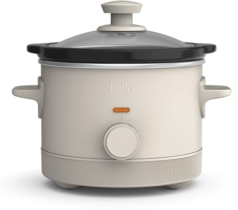bella 1.5 Qt Slow Cooker with 3 Heat Manual Control, Ceramic Nonstick Coating, Dishwasher Safe Stoneware Pot and Tempered Glass Lid, Tangle Free Cord Wrap & Cool Touch Handles, Oatmilk