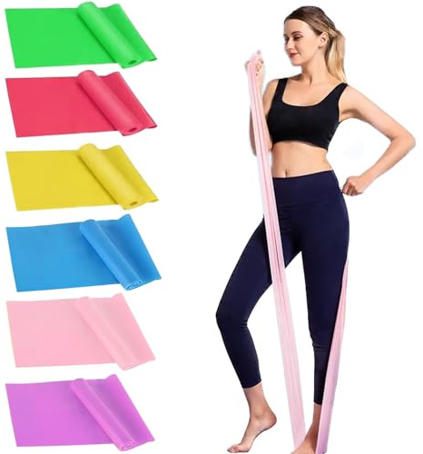 Phieeseriy 6 Stück Fitnessbänder Set, 2M Lang Gymnastikband Resistance Bands in 3 Stärke für Krafttraining, Pilates & Yoga, Fitnessband Widerstandsbänder für Männer und Frauen