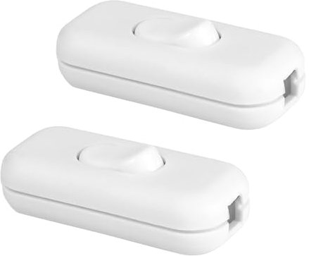 2 Pezzi Bianco Interruttore Torpedo, 6A 250 V, Interruttori in Linea Bipolare, Interruttore a Cavo in Linea, per 2 O 3 Lineas Piccoli Elettrodomestici, Lampade da Scrivania, Lampade da Comodino