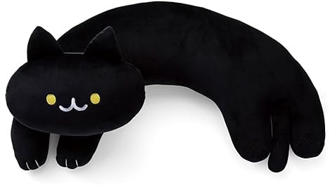 Furvana U-Shaped Cat Plush Pillow, Cute Plushies, 20 - Ultrasoft Cat Stuffed Animal, Birtday Gift (Black)