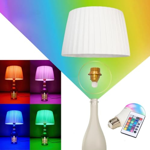 Da Bottiglia a Lampada Multicolore Kit completo di Paralume realizzato a mano + Lampadina multicolore con telecomando Wireless | Effetto wow garantito su ogni bottiglia