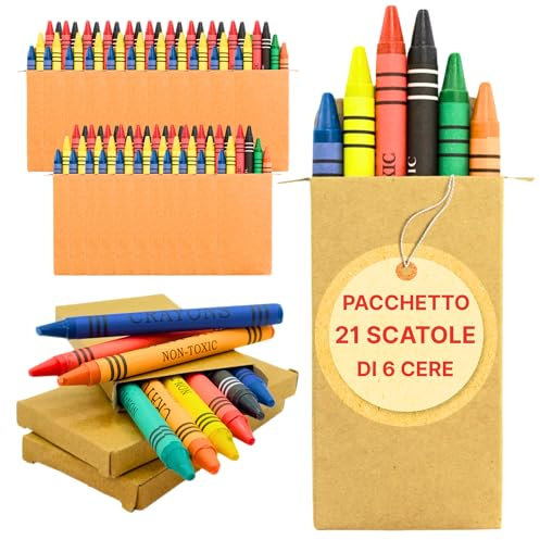 AF® - Set 126 Pastelli Cera, Bimbi 21 Scatola Colori Per Bambini Da Regalare | 6 Mini Colori Per Bambin Regalini, Gadget Compleanno Bambni 4 Anni 2 Anni Mini Pastelli Bambini Gadget