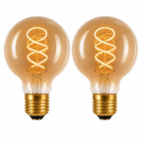 Mireonix E27 LED Vintage Glühbirne, Dimmbar 4W G80, Warmweiß 2700K, 2 Stück | Edison Stil, Retro Stil, Energiesparend, Dekoratives Leuchtmittel, Für Wohnzimmer