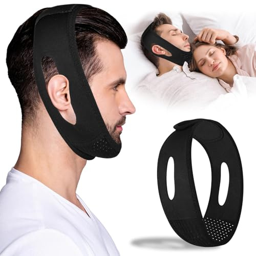 Chin Strap for Sleeping - Anti Snoring Devices - Comfortable Stop Snoring Solution - Adjustable Breathable Sleep Apnea Devices - Simple and Effective Anti Snoring Chin Strap (Black)-GQXBD001