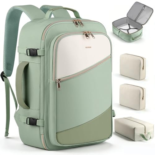 HOTOR Travel Backpack for Women – TSA-Friendly Travel Bag with Multiple Compartments & 3 Packing Cubes, Water-Resistant & Comfortable, Perfect for Travel Essentials, Green, 17.3 x 13.0 x 7.9