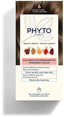 Phyto Color Kit 6 Biondo Scuro Colorazione Permanente senza Ammoniaca, 100% Copertura Capelli Bianchi