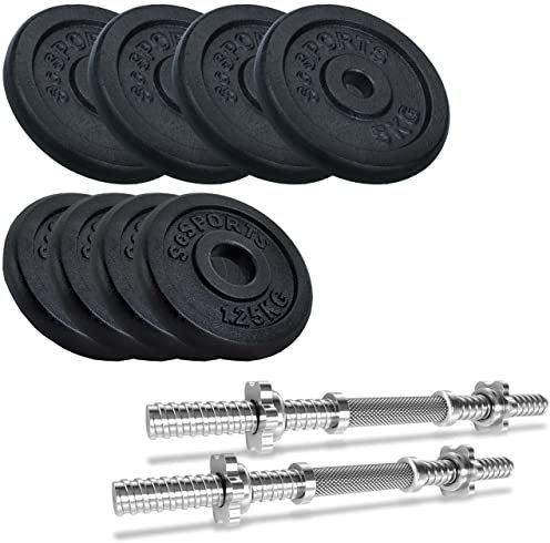 ScSPORTS® Kurzhantel Set - 20/27/30/40/60/70 kg, 2 Hantelstangen, Scheiben, 30mm, Gusseisen, Gewinde, Sternverschluss - Kurzhantelset, Hantelset, Kurzhantelstange (25 KG (4 x 5 + 4 x 1.25))
