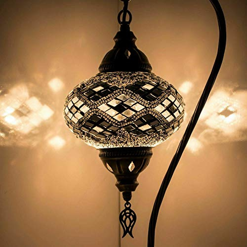 ENVA (20 variationer) turkisk marockansk mosaiklampa ljus – turkisk lampa – handgjord mosaik svan hals bord skrivbord sänglampa – gratis LED-lampa (3012)