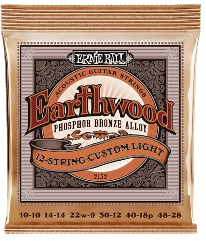 Ernie Ball Earthwood Custom Light - Cuerdas para guitarra acústica de 12 cuerdas, bronce fosforado, calibre 10-48