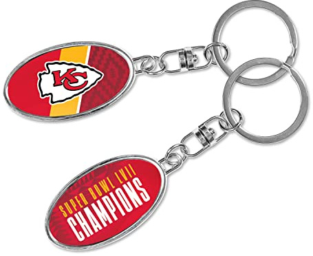 Rico Industries NFL Football Kansas City Chiefs 2023 Super Bowl Champions Metal Spinner Keychain 1.25 x 4.5