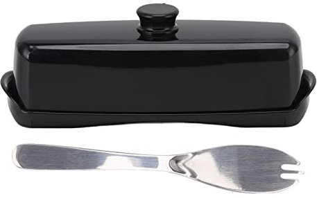Grand Beurrier avec Couvercle, Support de Boîte à Beurre en Plastique avec Kinfe, Récipient de Stockage de Beurre Couvert, Support à Fromage Réutilisable pour la Maison, le Comptoir, la(Le noir)
