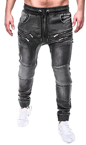Gefomuofe Pantalones vaqueros con arañazos, para hombre, con cremallera, pantalones de motociclismo, pantalones de protección, vaqueros, elásticos, vintage, pantalones vaqueros, gris, XL