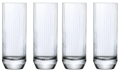 Nude Glass Big Top Set of 4 High Ball Glasses Crystal 64162-1100886 Elegant & Luxurious for Cocktail, Vodka, Tequila, Margarita, Wedding Glasses, Dinner Party Tall Ribbed Drinking Glasses 6.8H 14.5oz