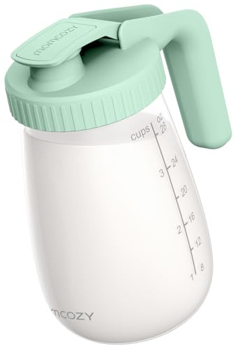 Momcozy Breast Milk Pitcher, Resistant to Heat and Cold Abrupt Temp Swings, No Leak Glass Breast Milk Fridge Storage Container with Wide Mouth, Fast Baby Formula Maker, Green