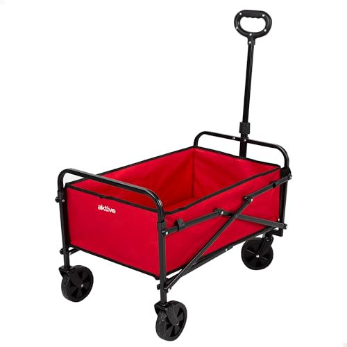 AKTIVE Carrello da trasporto con ruote, 65x40x48/94 cm, Colore rosso, Maniglia regolabile in 2 altezze, Portata 60 kg, Struttura in acciaio