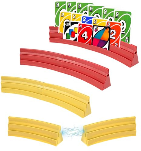 8 stycken spelkortshållare barn med 3 ramper, korthållare, spelkort, magnetisk skarvning, tvåfärgad, för seniorer barn artrit, fira poker/UNO (4 röd 4 blå)