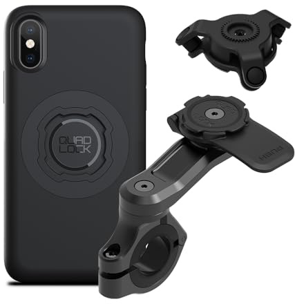 QUAD LOCK Lenker Handyhalterung PRO für Motorrad mit Vibrationsdämpfer und MAG Hülle für iPhone X/XS