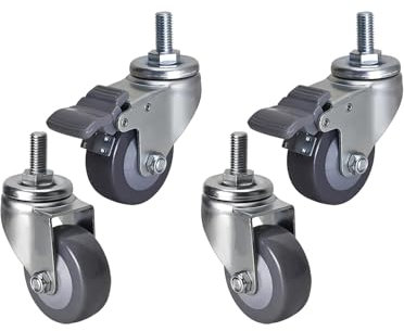 DRFGNF Ruote di Ricambio industriali per carrelli, mobili, banco da Lavoro, Confezione da 4, Ruote girevoli in Poliuretano antirumore con Doppio bloccaggio da 2,5 3 4 Pollici, s