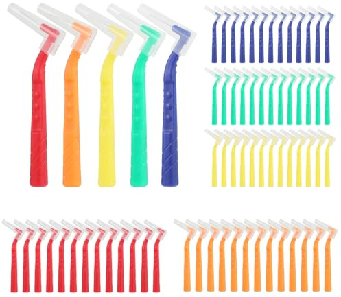 Kievano 60 Stück Interdentalbürsten – Zahnzwischenraumbürsten Set in 5 Farben (Ø 0.6–1.2mm) – L-förmige Bürsten mit 70mm Griff für Zahnspangen, Zahnimplantate & Brücken – Wiederverwendbar & Hygienisch