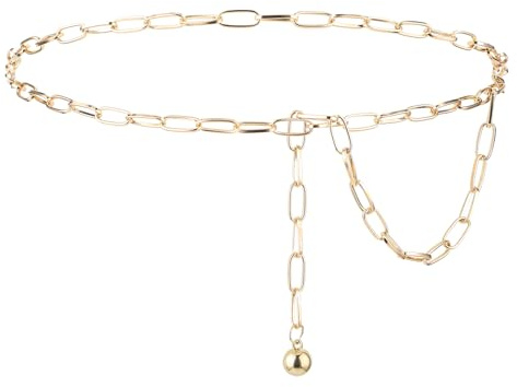 BOHUIZ Metal Chain Belts for Women, Adjustable O Ring Chain Belt Boho Waist Chains Country Concert for Dress Jeans Pants(Gold)