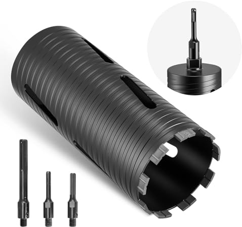 VEVOR Punte per Muratura Diametro 102 mm, Profondità di Foratura 241 mm, Filettatura Interna M16, Punta Carotatrice Diamantata a Secco con 3 Adattatori, Chiave Esagonale per Cemento Armato