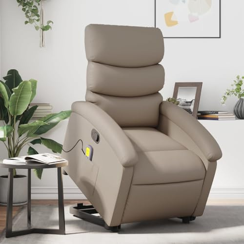 Owoxanthellate Fauteuil de massage, avec aide au relevage, en cuir synthétique, marron cappuccino, 70 x 92 x 99,5 cm, réglable, électrique, relaxant, massage vibrant, pour salon et chambre à coucher